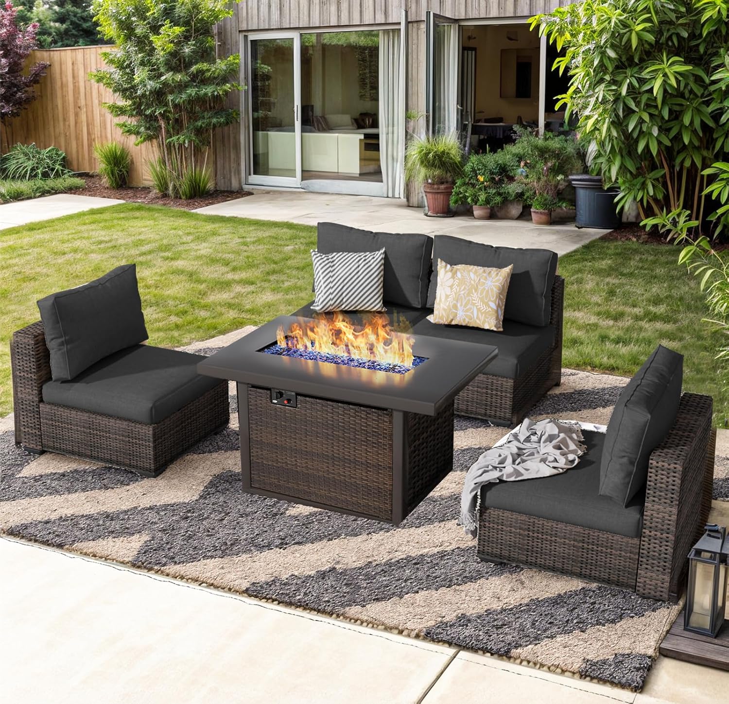 Outdoor Furniture Fire Table - Outdoor Sectional Furniture, 5 Piece Patio