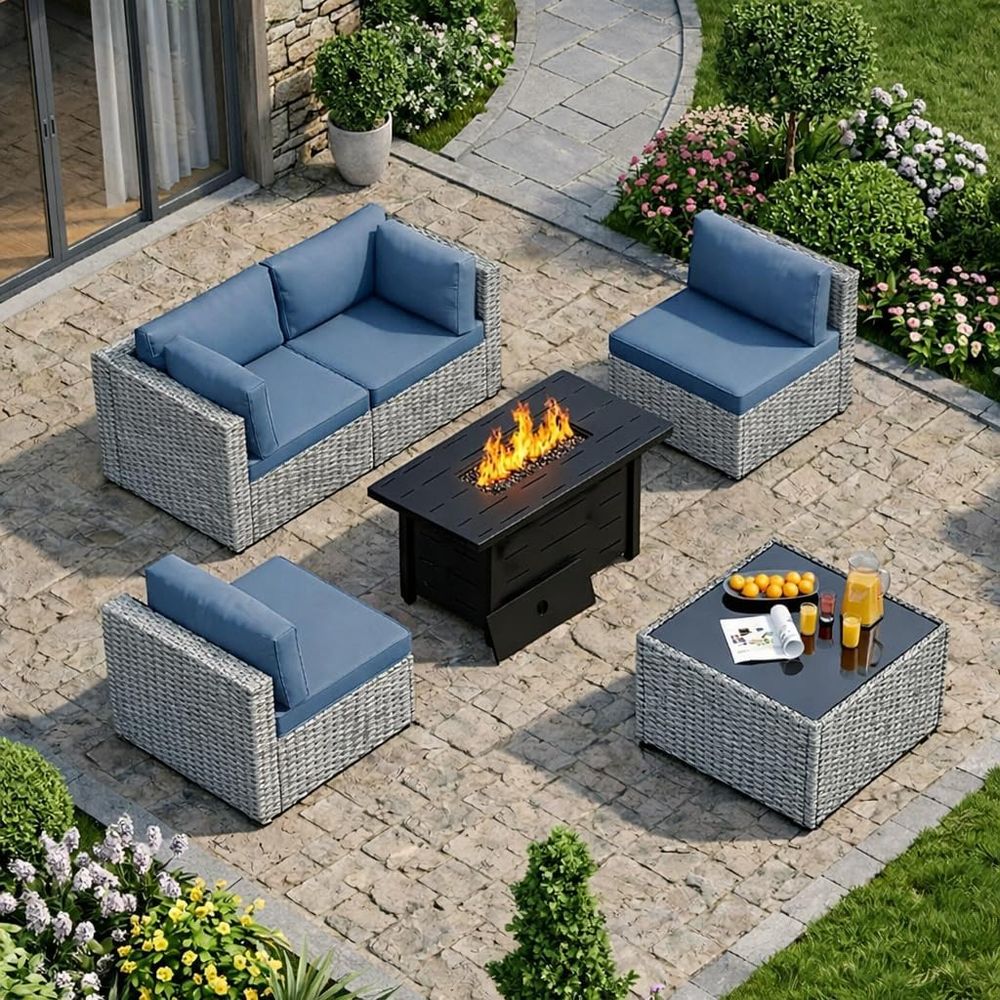 Outdoor Furniture Fire Table - 5-Piece Outdoor Patio Furniture Set with
