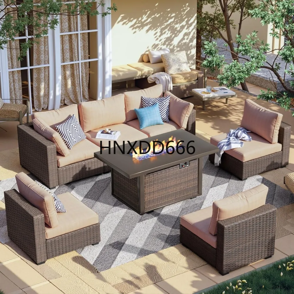 Outdoor Furniture Fire Table - 7 Piece Patio Furniture Set with