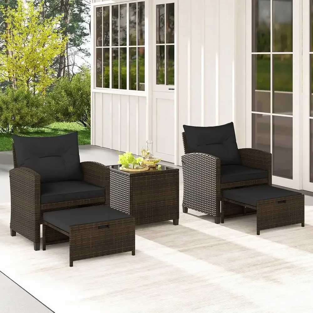 5-Piece Outdoor Rattan Furnitu - Outdoor Furniture Black 评论和价格