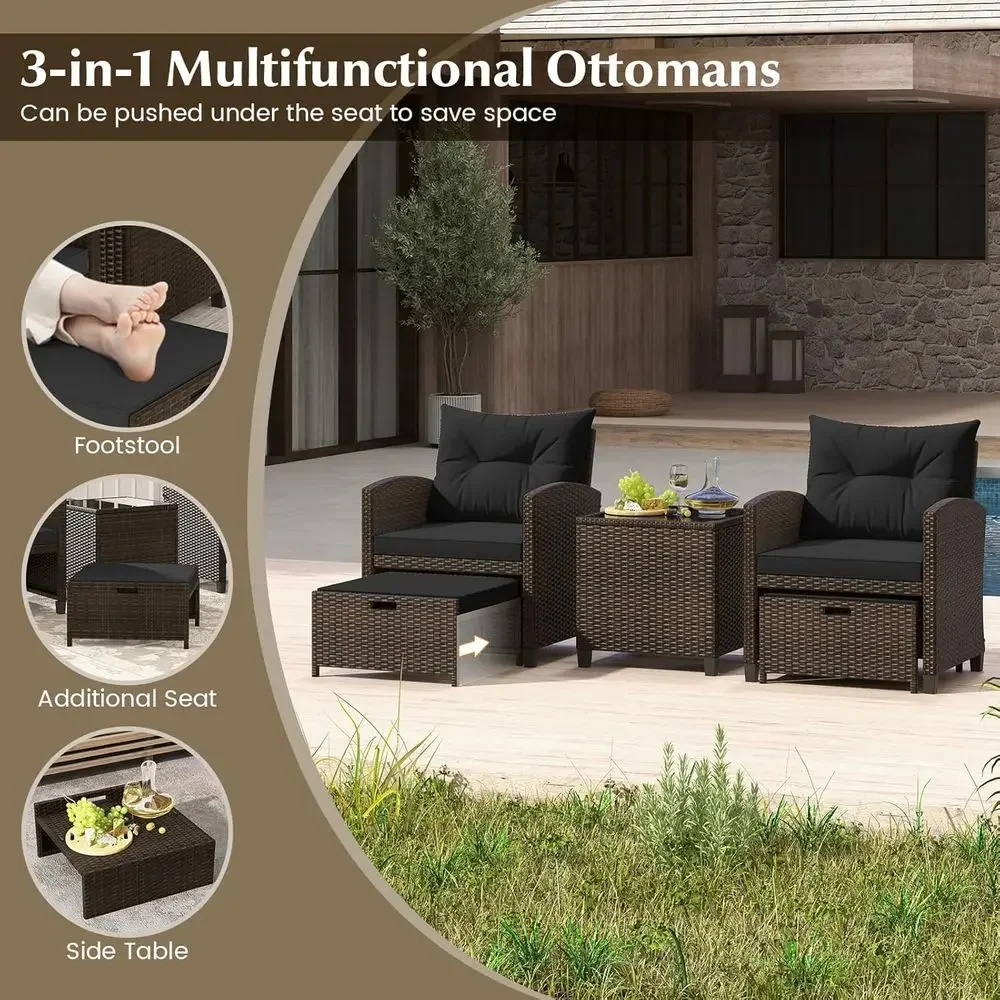 5-Piece Outdoor Rattan Furnitu - Outdoor Furniture Black 评论和价格