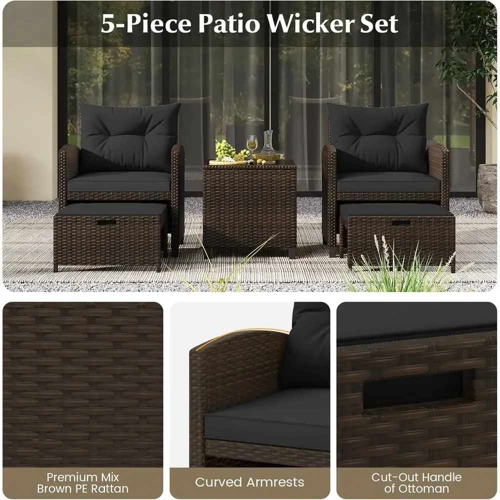 5-Piece Outdoor Rattan Furnitu - Outdoor Furniture Black 评论和价格