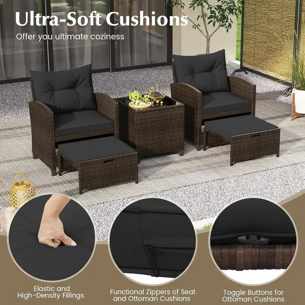 5-Piece Outdoor Rattan Furnitu - Outdoor Furniture Black 评论和价格