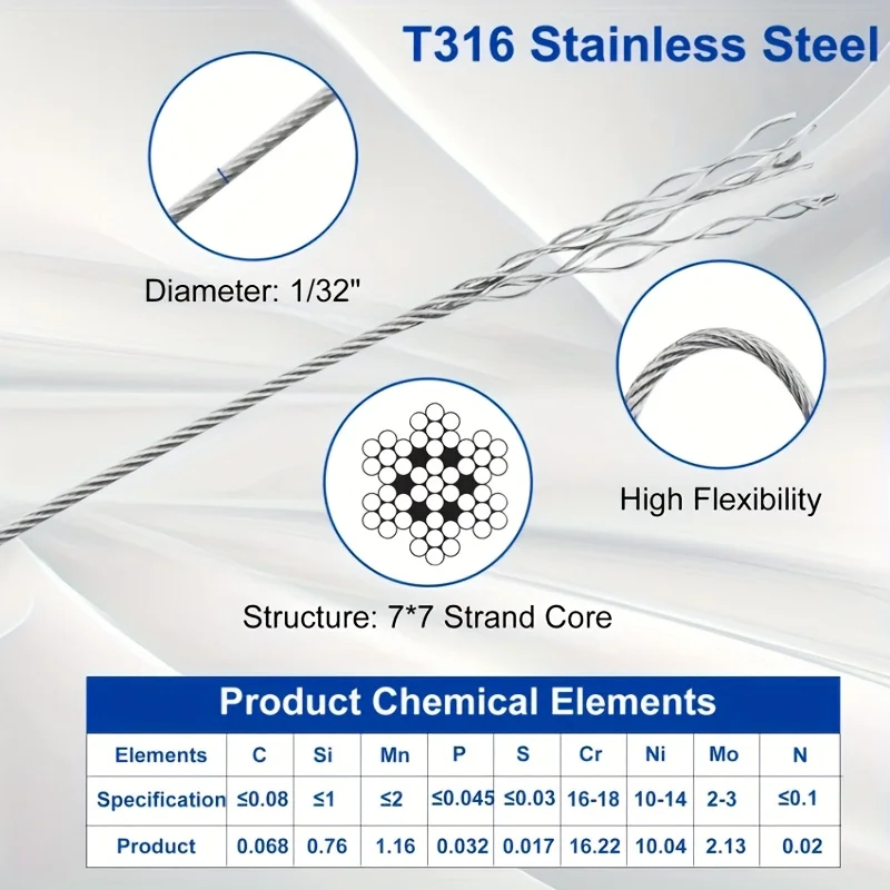 50m/196ft Stainless Steel Wire - Outdoor Furniture Rope 评论和价格