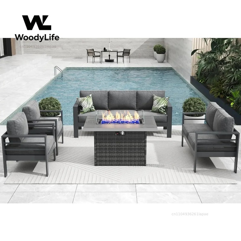 L5 Pieces Modern Aluminum Pati - Outdoor Furniture Fire Table 评论和价格