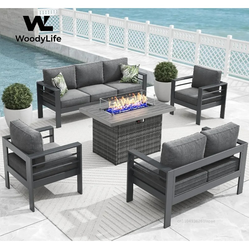 L5 Pieces Modern Aluminum Pati - Outdoor Furniture Fire Table 评论和价格