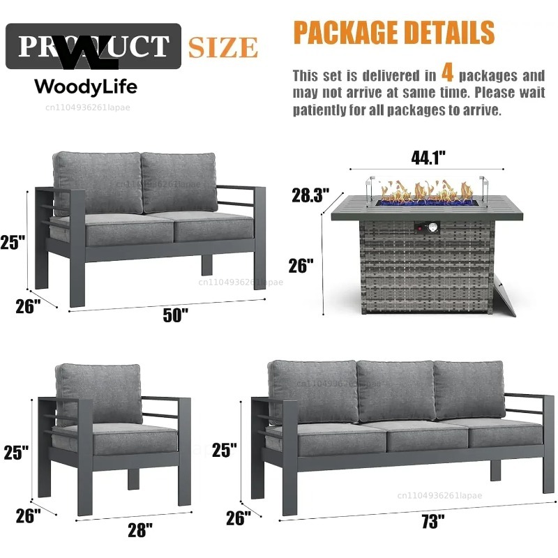 L5 Pieces Modern Aluminum Pati - Outdoor Furniture Fire Table 评论和价格