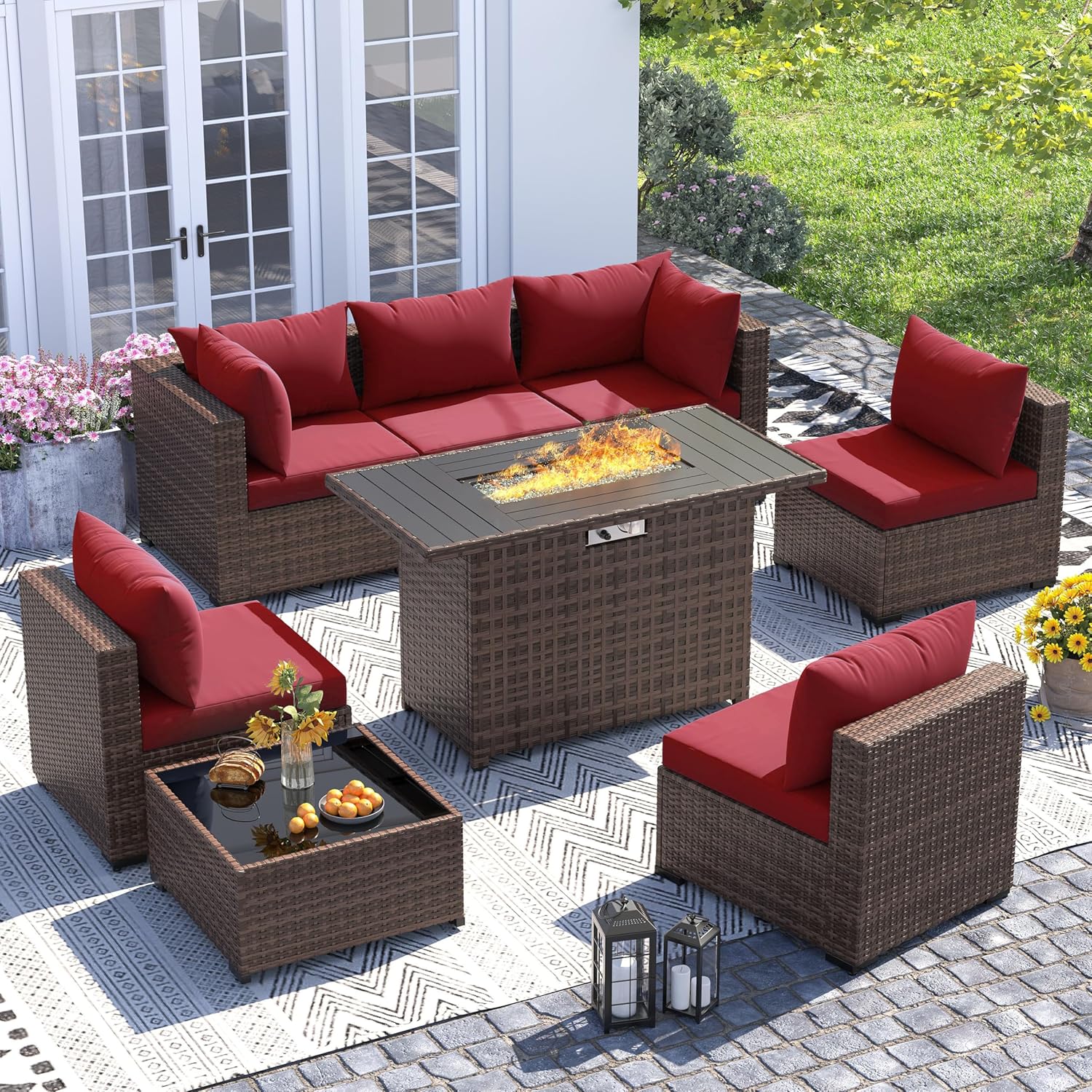 8pc All-Weather Wicker Section - Outdoor Furniture Fire Table 评论和价格