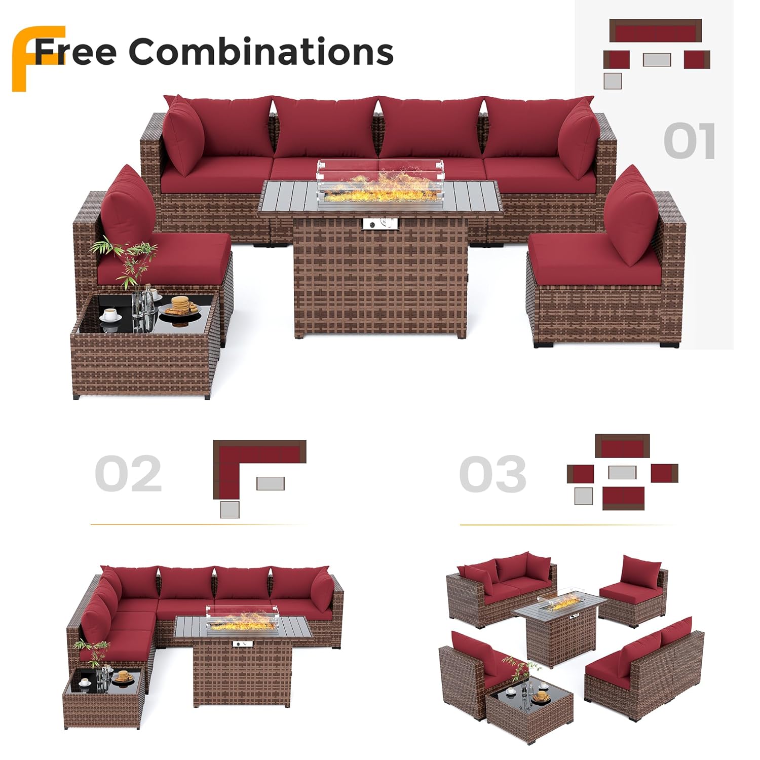 8pc All-Weather Wicker Section - Outdoor Furniture Fire Table 评论和价格