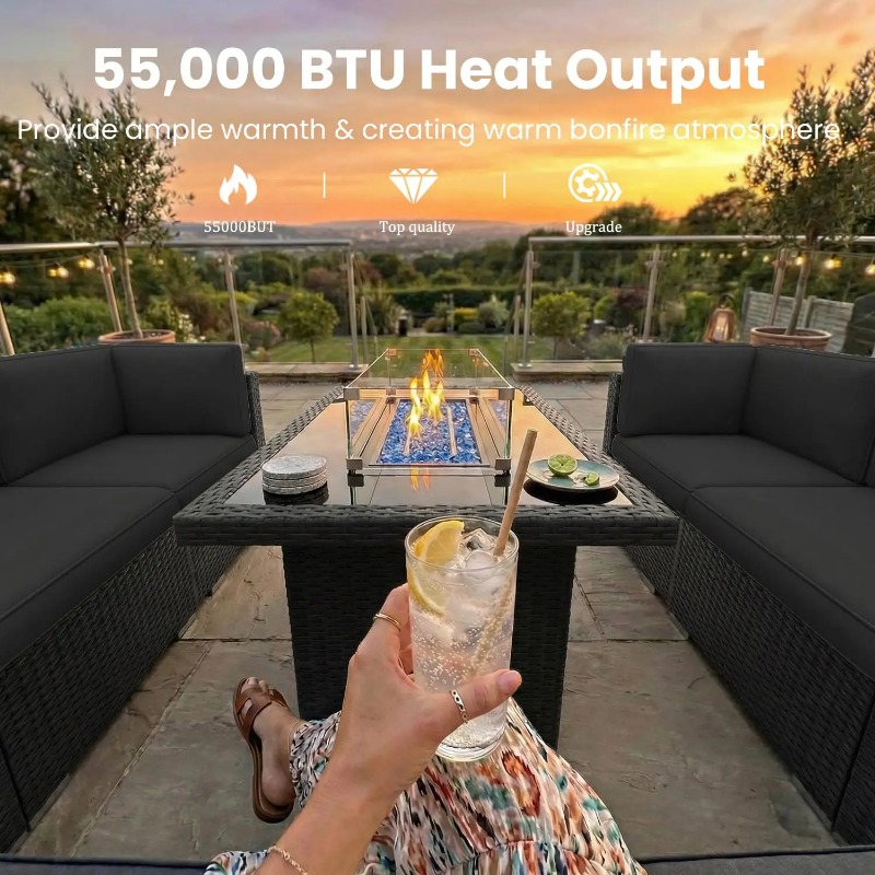 8-Piece Patio Wicker Sectional - Outdoor Furniture Fire Table 评论和价格