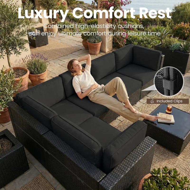 8-Piece Patio Wicker Sectional - Outdoor Furniture Fire Table 评论和价格