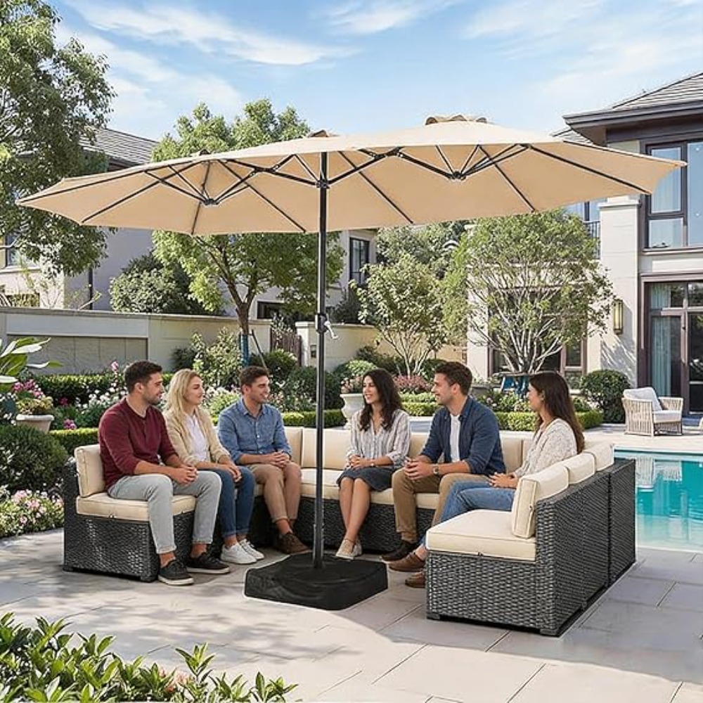 15ft Patio Umbrella with Base  - Outdoor Furniture Umbrella 评论和价格