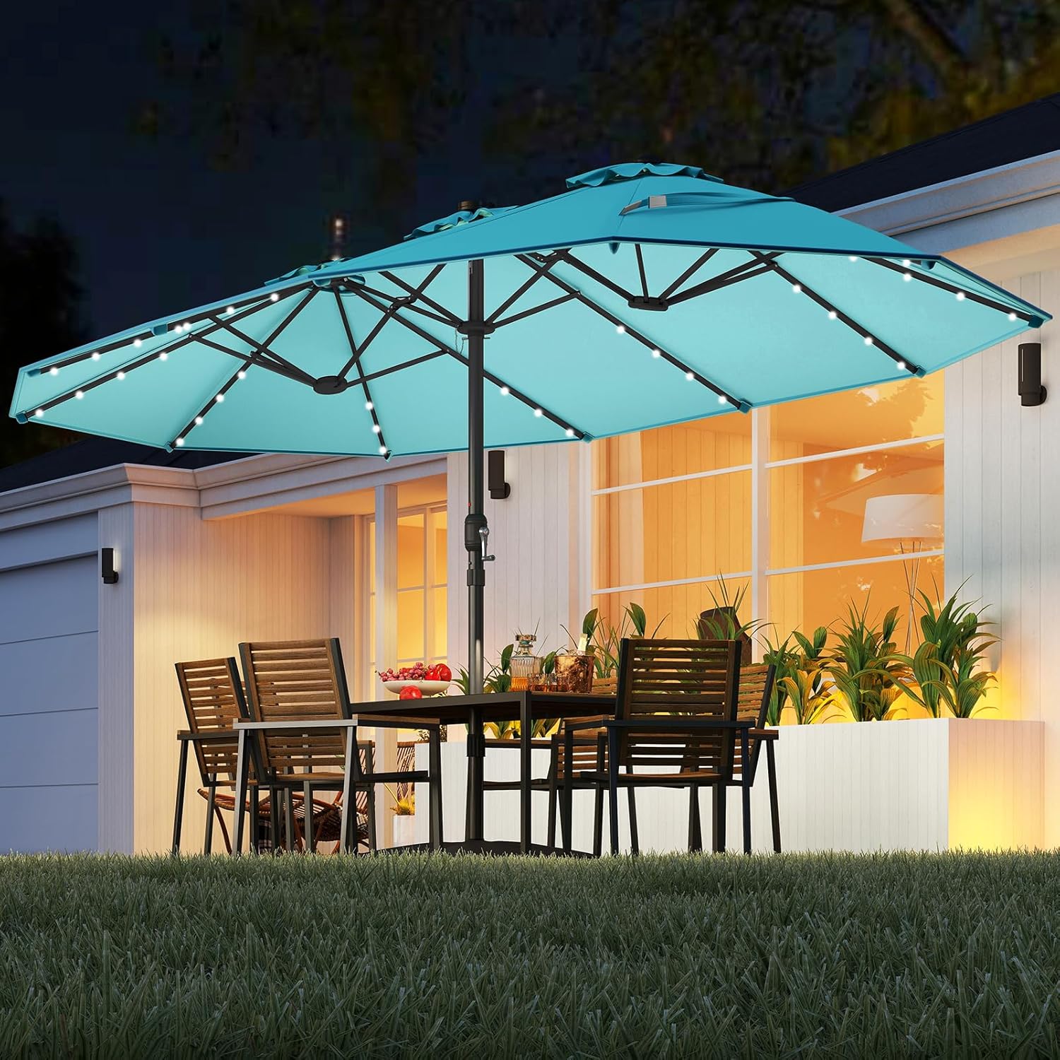 15FT Double-Sided Solar Patio  - Outdoor Furniture Umbrella 评论和价格