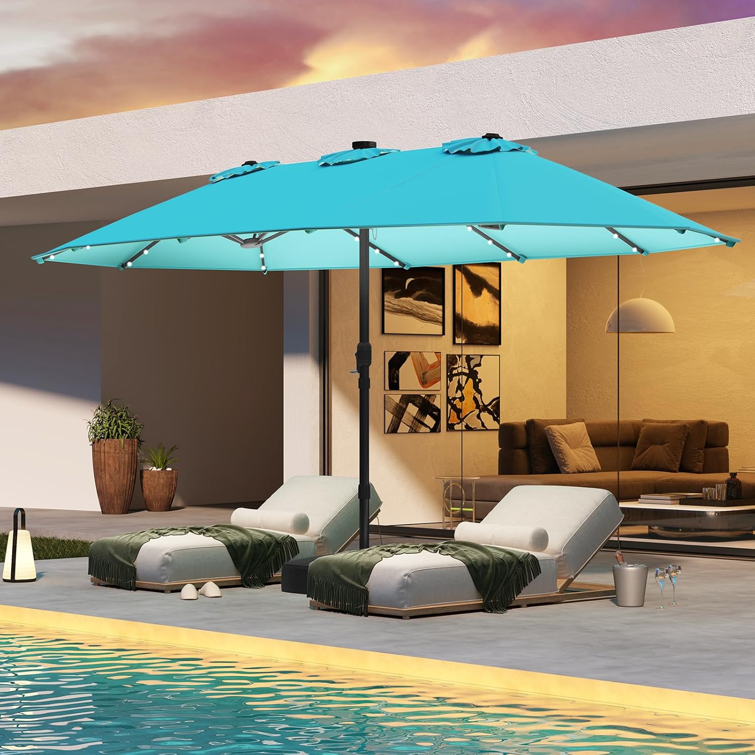 15FT Double-Sided Solar Patio  - Outdoor Furniture Umbrella 评论和价格