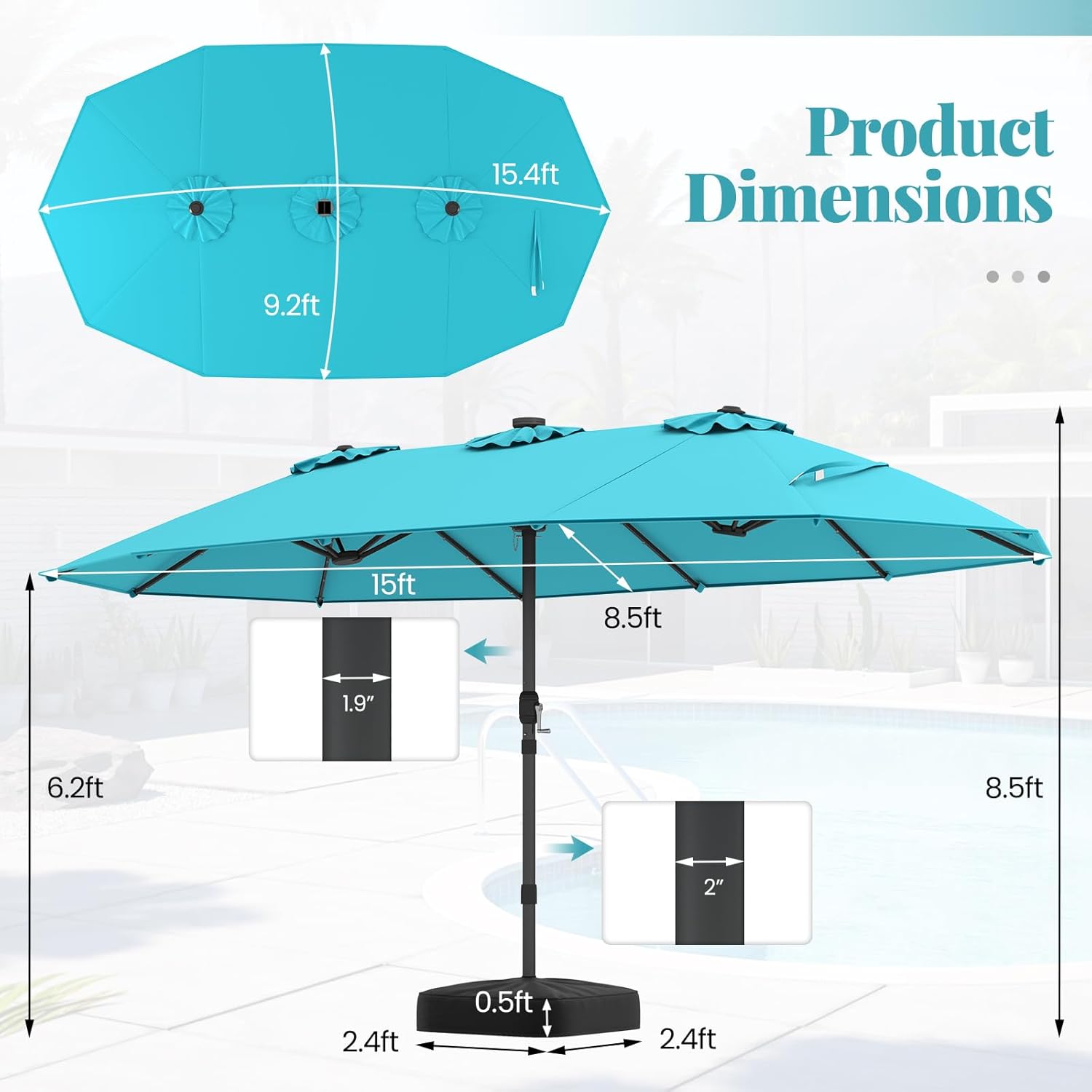 15FT Double-Sided Solar Patio  - Outdoor Furniture Umbrella 评论和价格