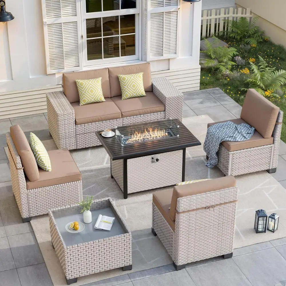 7-Piece Outdoor Patio Furnitur - Outdoor Furniture Fire Table 评论和价格