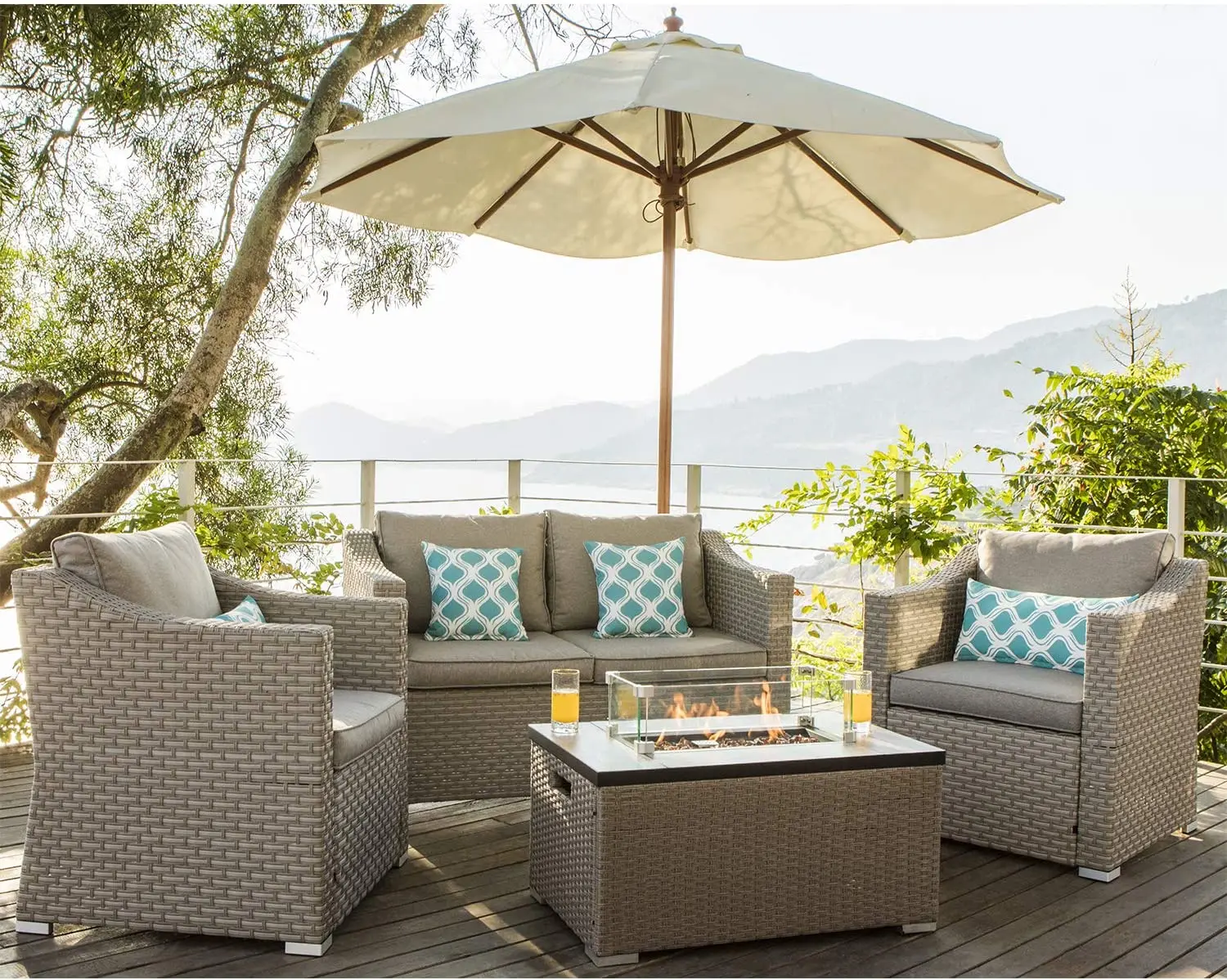 -Outdoor Furniture 5-Piece Wic - Outdoor Furniture Fire Table 评论和价格