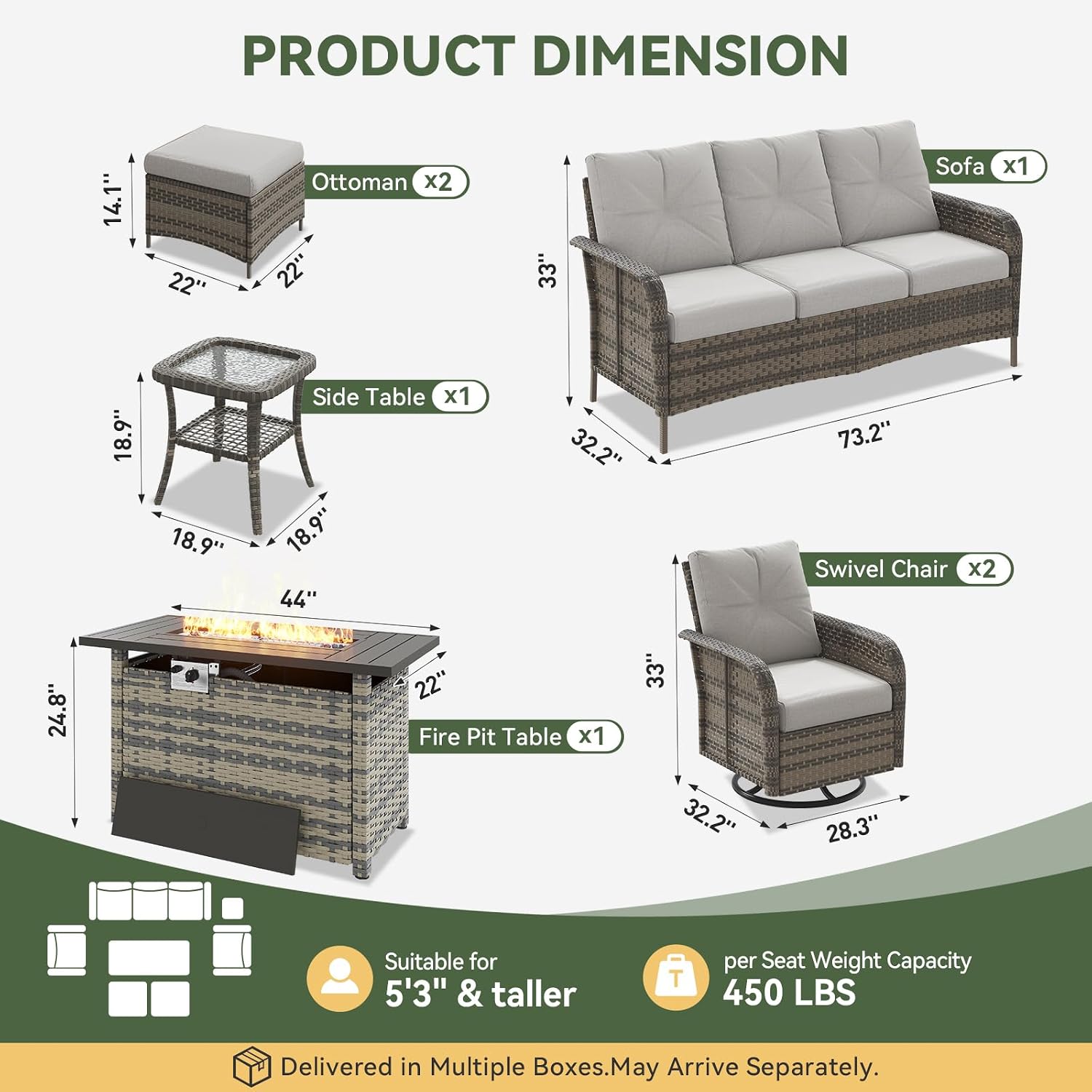 7-Piece Wicker Patio Set with  - Outdoor Furniture Fire Table 评论和价格