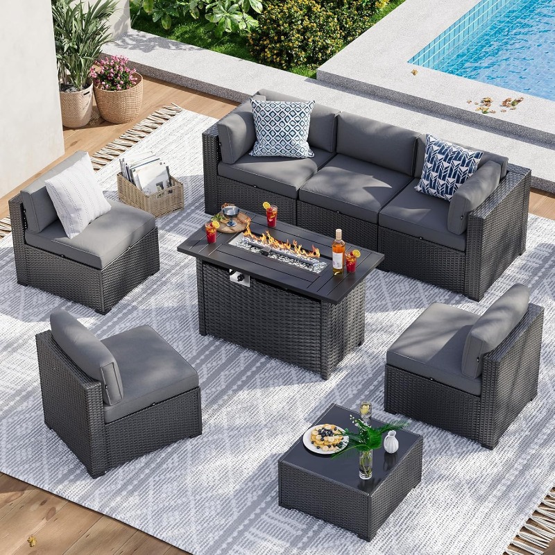 Aoxun 8 Piece Patio Furniture  - Outdoor Furniture Fire Table 评论和价格