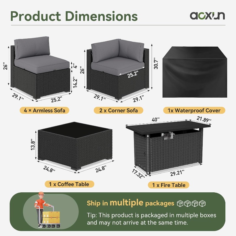 Aoxun 8 Piece Patio Furniture  - Outdoor Furniture Fire Table 评论和价格