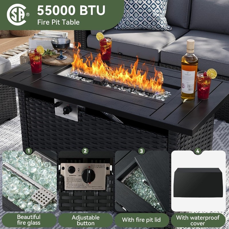 Aoxun 8 Piece Patio Furniture  - Outdoor Furniture Fire Table 评论和价格